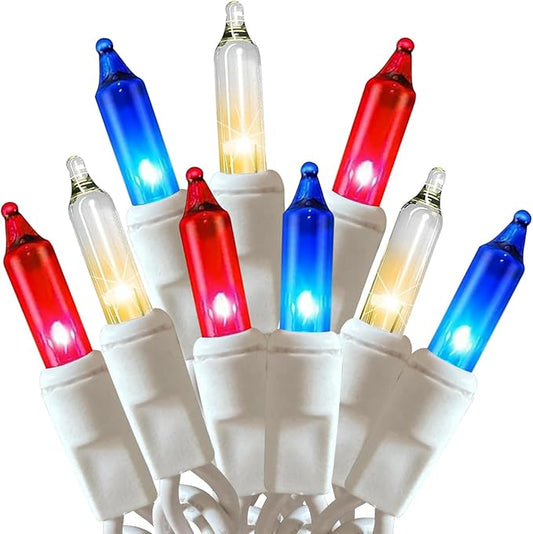 Red White Blue 4th of July Patriotic Day Decorations Lights 100 Count Mini String Lights with White Wire for Outdoor Indoor Christmas ,Holiday,Party, Independence Day Decor,UL Certified (21feet)