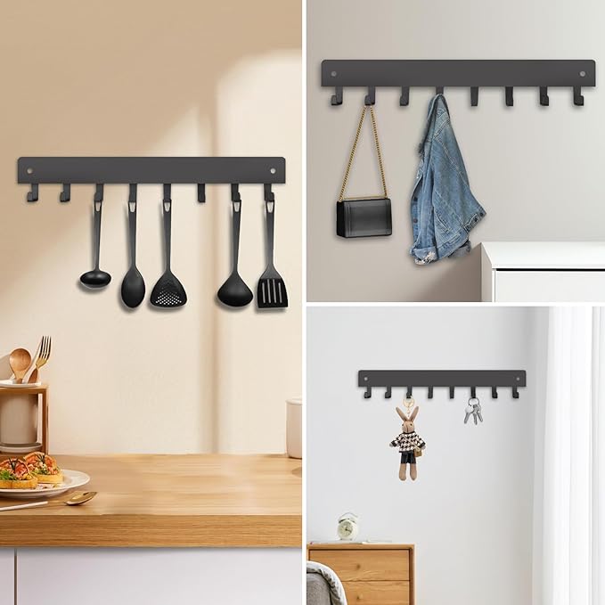 2 Pack Key Holder for Wall, Key Hooks with 8 Hooks, No Drilling Required, Self-Adhesive Key Holder, Hallway Wall Mount Keychain, Key Holder Wall Mount for Corridor, Living Room (Grey)