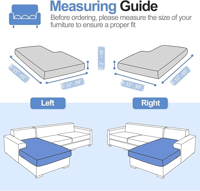 Chaise Cushion Cover for Sectional Sofa, Softer Chenille Sofa Cover for L Shaped Couch (Left or Right Facing), Stretch Chaise Couch Slipcover (Only 1 Piece, Light Grey)