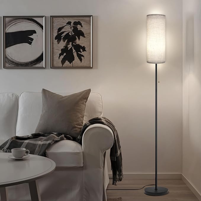 Floor Lamp for Living Room, Modern Standing Lamps with Lampshade, Minimalist Tall Lamp with Chain Switch for Living Room, LED Bulb Included (Beige Shade)