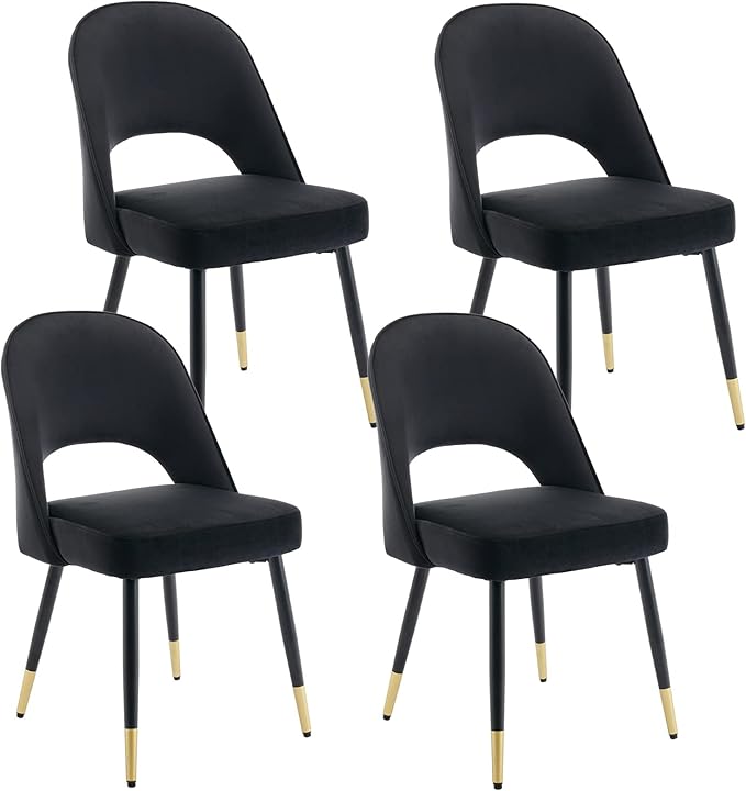 DUOMAY Modern Dining Chair Set of 4 with Open Back, Velvet Upholstered Armless Chair with Metal Frame Side Chair for Kitchen Dining Room Living Room, Black
