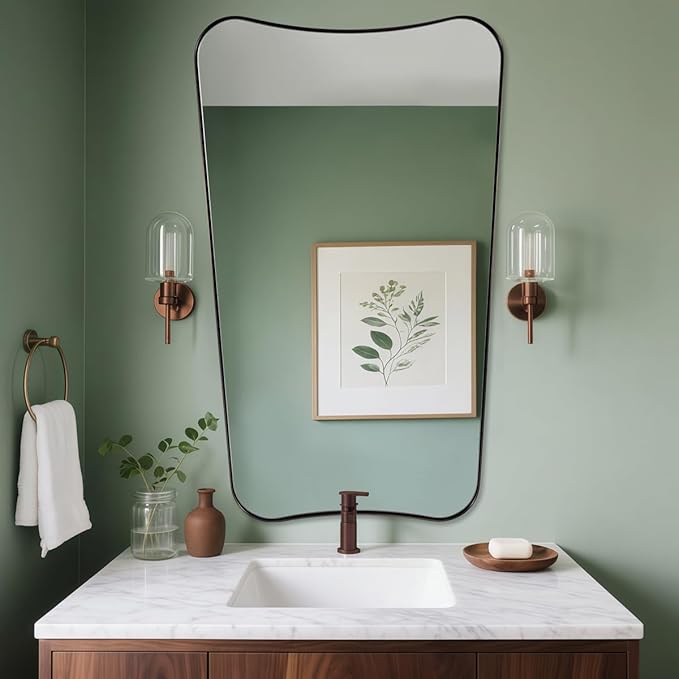 ANDY STAR 30"x48" Large Bathroom Mirror, Brushed Bronze Mirror for Over Sink, Irregular Shaped Mirror in Premium SUS304 Thin Frame, Italian Curved Frame, Ideal for Bathroom, Powder Room, Entryway