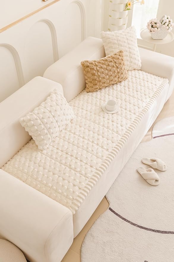 Couch Cover for Dogs Fuzzy Sofa Covers for Pet, Geometric Jacquard Coral Pet-Friendly Washable Non-Slip Sofas Slipcover Cushion Protector Pets Mat Dog Bed Mats