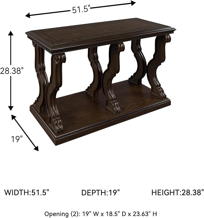 Signature Design by Ashley Maylee Classic Sofa Table with Open Shelf and Scroll Legs, Dark Brown