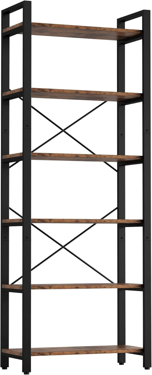 IRONCK Bookshelf 6-Tier Ladder Shelf 110lbs Display Shelf Vintage Industrial Style Bookcase for Home Office, Living Room