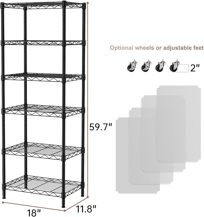 SINGAYE 6 Small Wire Shelves Kitchen Pantry Close Home Organizers and Storage Bathroom Shelf Laundry Room Organization Adjustable Book Metal Garage Shelving Unit