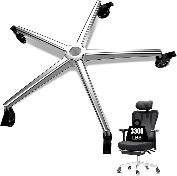 Office Chair Base Replacement PartsWith 5 Casters with Brakes(3300 lbs) - Heavy Alloy Office Chair Base Replacement, Universal Gas Cylinder