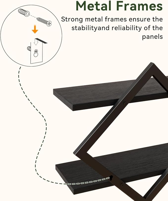 IBUYKE Floating Shelves,15 Inch Wall Shelf Set of 2,Wall Mounted Shelves,2 Tier Hanging Decorative Storage Shelf for Living Room, Bedroom, Bathroom, Kitchen TFS003B-2