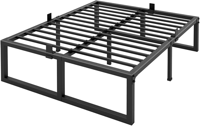 King Bed Frame, 18 Inch High 3500 lbs Metal Platform, Mattress Foundation with Steel Slat Support/No Box Spring Needed/Noise Free/Non-Slip/Easy Assembly