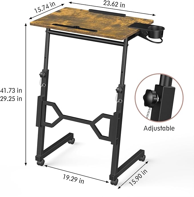 Small Standing Desk with Wheels, Portable Treadmill Desk, Rolling Desk Adjustable Height for Laptop, Mobile Standing Table for Walking Pad, Bedside Table