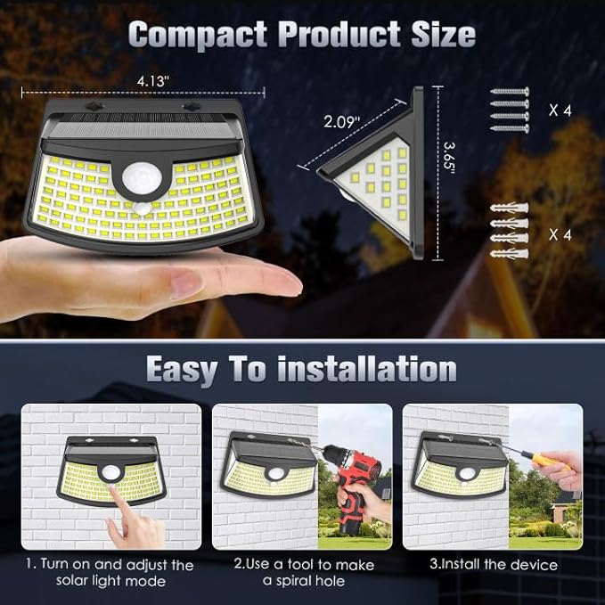 Aootek New Solar Motion Sensor Lights 120 LEDs with Lights Reflector,270° Wide Angle, IP65 Waterproof, Step Lights for Front Door, Yard, Garage, Deck (Black, Daylight White, 2-Pack)