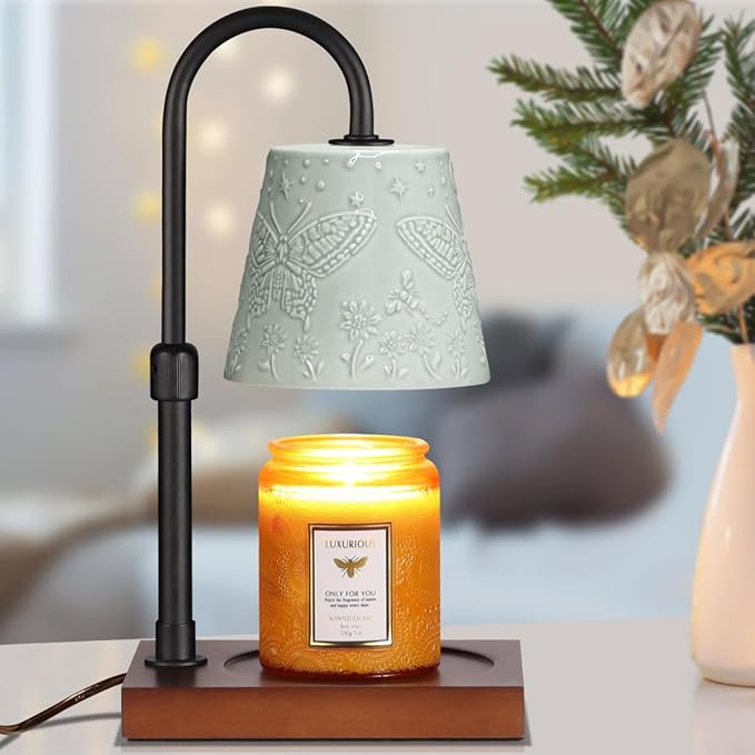 Ceramic Candle Warmer Lamp Dimmable, Electric Wax Melt Warmers for Scented Candles Compatible Candle Jar Mothers Day Birthday Gifts for Women Mom Grandma, Home Offices Decor Light(Big Butterfly)