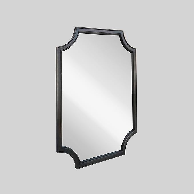 WallBeyond 20" x 30" Full Scalloped Corners Arch Rectangle Wall Mirror with Wood Frame for Entryway, Living Room or Bedroom Home Decor - Light Woodgrain [20" x 30" Black]