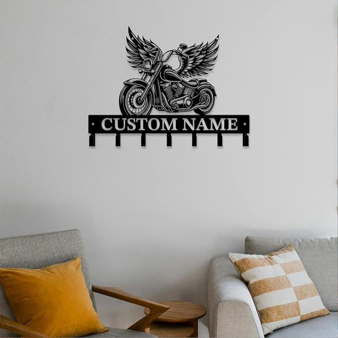 Personalized Custom Name Motorcycle Keys Hooks,Metal Motorcycle Art Clothes Keys Hooks,Metal Motorcycle Lover Wall Home Storage Decorative Keys Hooks,Key Holder Hooks for Wall (Style F)