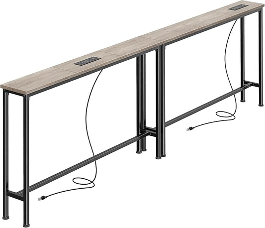 SUPERJARE 78.8 Inch Narrow Console Table with Outlet, Sofa Tables, Behind Couch Table, Long Entryway Tables with Charging Station, for Living Room, Oak