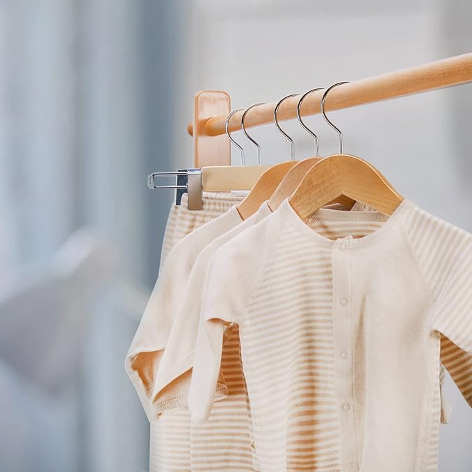 Nature Smile Kids Baby Children Toddler Wooden Shirt Coat Hangers with Notches and Anti-Rust Chrome Hook Pack of 20 (Natural)
