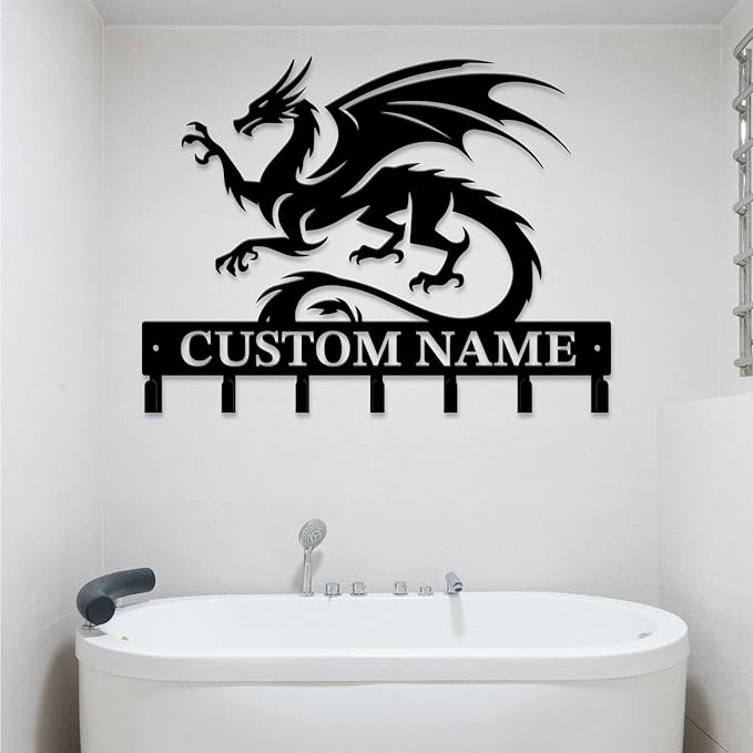 Personalized Evil Dragons Keys Hooks,Custom Name Metal Dragons Art Keys Hooks,Metal Dragons Lover Wall Home Storage Decorative Keys Hooks,Key Holder Hooks for Wall (Style B)