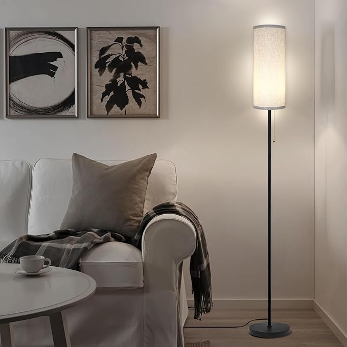 Floor Lamp for Living Room, Modern Standing Lamps with Lampshade, Minimalist Tall Lamp with Chain Switch for Living Room, LED Bulb Included (Gray Shade)