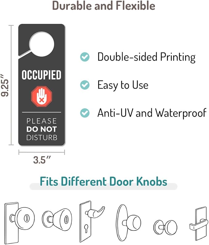 Occupied Sign for Bathroom Door, 2 Pack (Printed on Both Sides), 9.3″x3.5″ PVC Plastic