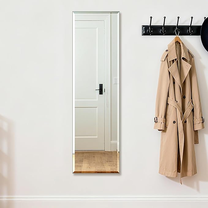 Ruomeng Frameless Full Length Mirror for Wall, 48x14 Inch Bathroom Vanity Mirror Farmhouse, Large Rectangle Mirror with Beveled Edge, Tempered Glass, Hangs Horizontally or Vertically