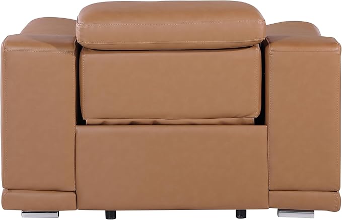 Blackjack Furniture Venice Top Grain Italian Leather Power Recliner Chair with Adjustable Headrest Modern Luxury Seating for Living Room Lounge, Cognac
