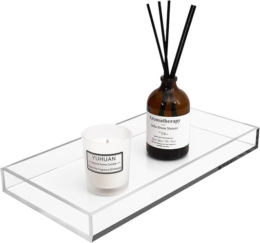 Clear Acrylic Tray 5mm Thicken for Vanity Makeup, Perfume, Jewelry Holder, Napkin, 10x5'' Decorative Serving Tray for Bathroom, Toilet Tank, Sink Countertop, Living Room,Dresser, Coffee Table,Wedding