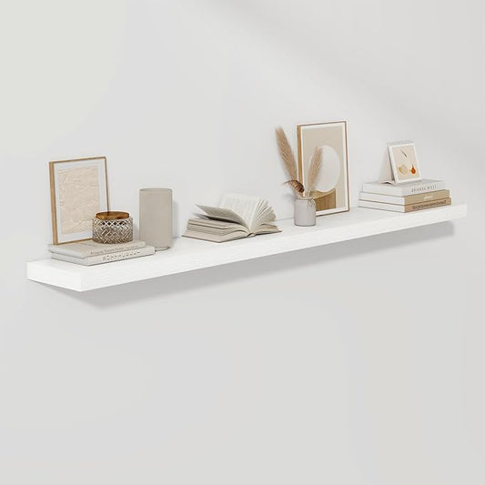 Fun Memories 66 Inch Fireplace Mantel Shelf with Invisible Bracket, 8 Inch Deep Floating Shelf for Living Room, Kitchen, Farmhouse, White
