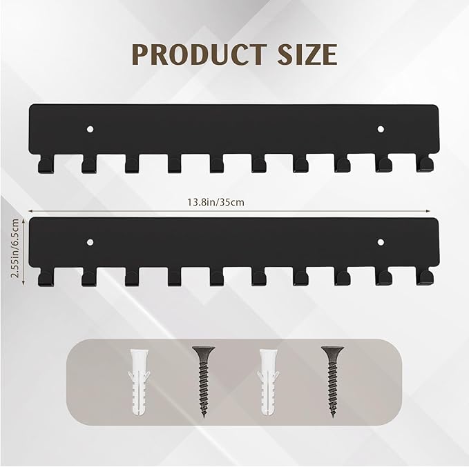 2 Pack Key Holder Wall Mount with 10 Hooks & Includes Screws, Car Key Holder for Wall, Kitchen Hooks, Keys Holders for Entryway, Hallway, Living Room (Black)