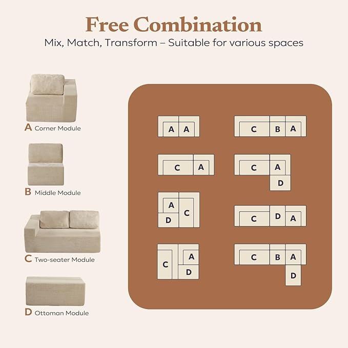 136" Cloud Sectional Couch, Left/Right Facing Convertible Sofa with Deep Seat, L-Shape Modular Upholstered Foam Couch for Living Room Bedroom, No Assembly Required (Corduroy Fabric, Beige)