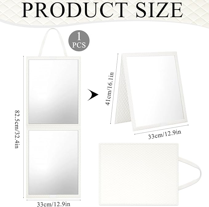 Foldable Travel Portable Full Length Mirror, Dance Bag Hanging Mirror, Full Body Mirror for Dance, Camping, Travel, Dance Competition Must Haves Backstage Folding Hanging Mirror (White, 33*13 Inch)