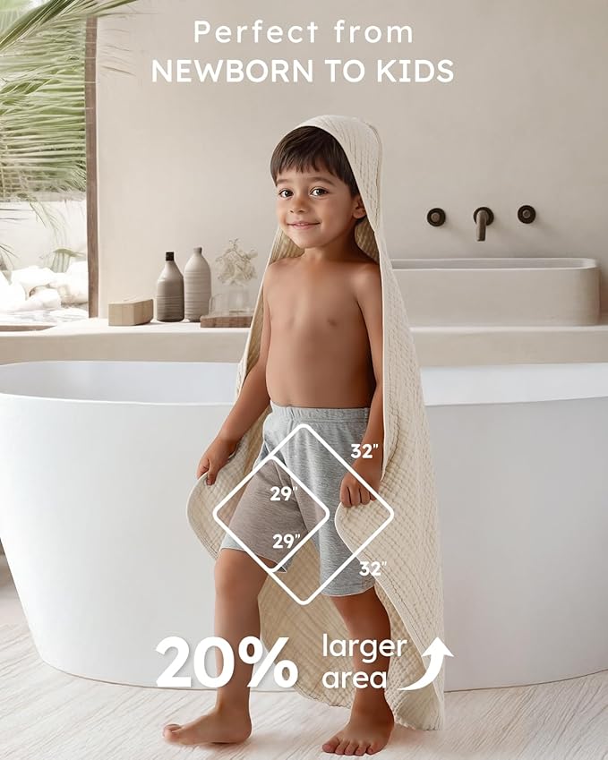 Yoofoss Hooded Baby Towels for Newborn 2 Pack 100% Muslin Organic Cotton Baby Bath Towel with Hood for Babies, Infant, Toddler and Kids, Large 32x32Inch, Soft and Absorbent Newborn Essential