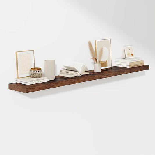 Fun Memories 66 Inch Fireplace Mantel Shelf with Invisible Bracket, 8 Inch Deep Floating Shelf for Living Room, Kitchen, Farmhouse, Brown