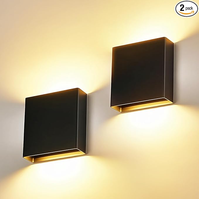 2 Pack Indoor Outdoor Black Up and Down LED Wall Light, Modern Bedroom/Porch Wall Lamp, IP65 Waterproof, 5%-100% Dimmable 18W 1620lm, 5CCT (2700K-5000K), CRI90+, 120-277V