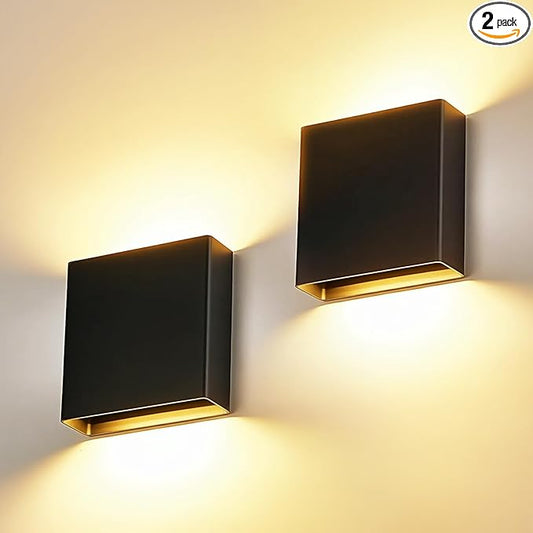 2 Pack Indoor Outdoor Black Up and Down LED Wall Light, Modern Bedroom/Porch Wall Lamp, IP65 Waterproof, 5%-100% Dimmable 18W 1620lm, 5CCT (2700K-5000K), CRI90+, 120-277V