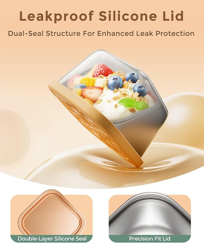 6 Pack 6oz Stainless Steel Snack Containers and 2oz Salad Dressing To Go Containers with Silicone Lids, Reusable Square Meal Prep Condiment Sauce Containers Lunch Box Accessories