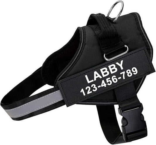 Custom No Pull Dog Harness with Name and Phone Number, Reflective Heavy Duty Personalized Pet Vest, Breathable Adjustable Harness to Prevent Tugging, Pulling or Choking