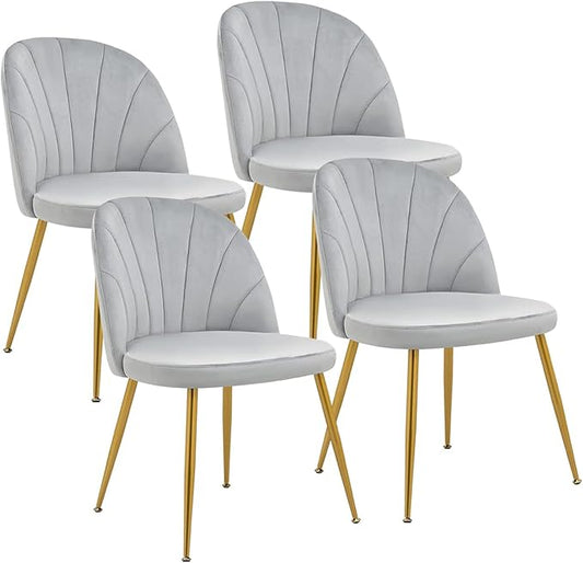 Velvet Dining Chairs Set of 4, Upholstered Mid Century Modern Dining Chairs, Armless Accent Chair with Metal Gold Legs for Living Room, Kitchen, Dining Room, Grey