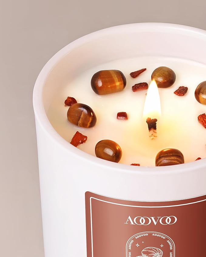 AOOVOO Nutmeg Beans Scented Candles for Women - Aromatherapy Candle with Crystals Inside, 10oz Soy Candles for Home Scented, Birthday Gifts Christmas Candle for Women Mom