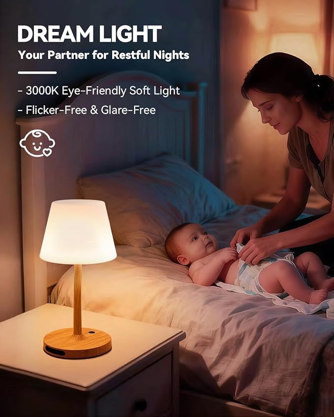 Outdoor Waterproof Shower Lamp, 5200mAh Cordless Rechargeable Table Lamp with Touch Dimming, IP65 Wireless LED Night Light for Patio, Camping, Bathroom, Restaurant & Kitchen (Wood Grain)