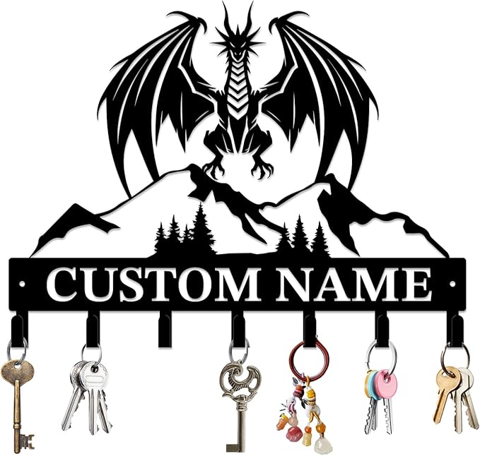 Personalized Evil Dragons Keys Hooks,Custom Name Metal Dragons Art Keys Hooks,Metal Dragons Lover Wall Home Storage Decorative Keys Hooks,Key Holder Hooks for Wall (Style D)