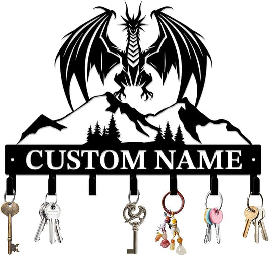 Personalized Evil Dragons Keys Hooks,Custom Name Metal Dragons Art Keys Hooks,Metal Dragons Lover Wall Home Storage Decorative Keys Hooks,Key Holder Hooks for Wall (Style D)