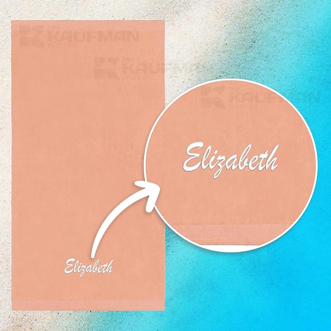 Kaufman - Personalized Velour Beach and Pool Towel 100% Cotton 30in X 60in Solid Color Bath Towel Embroidered (Peach)