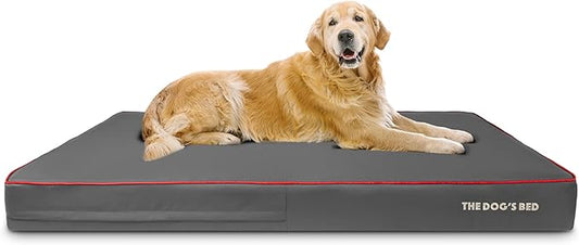 The Dog’s Bed Orthopedic Memory Foam Dog Bed, XXXL Grey/Red 64x44, Pain Relief for Arthritis, Hip & Elbow Dysplasia, Post Surgery, Lameness, Supportive, Calming, Waterproof Washable Cover