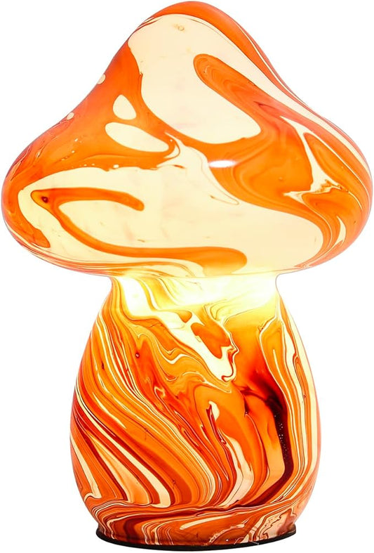 Glass Mushroom Table Lamps Night Lights Cordless Cute Small Nightstand Desk Lamp for Bedroom Living Home Decor Red (E27 Bulb Included)