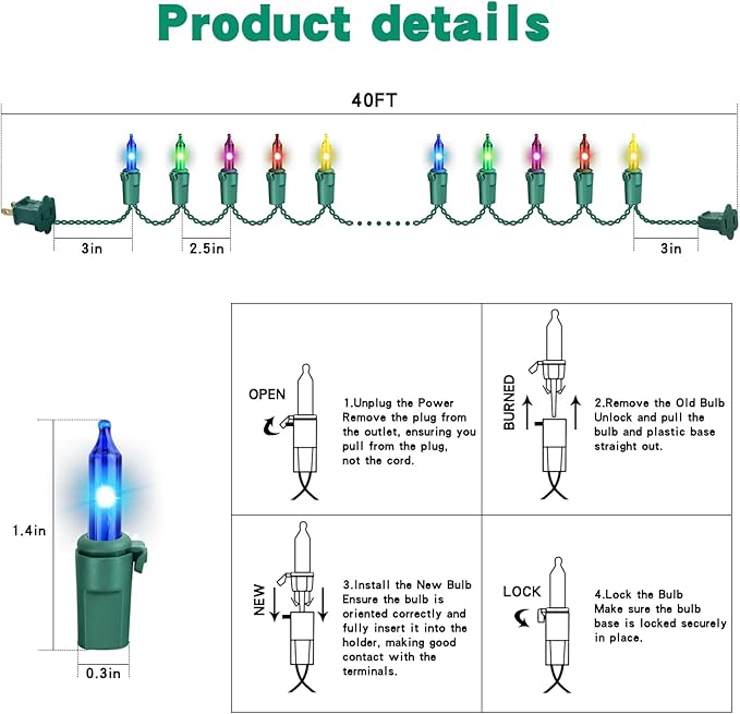 Colored Mini Christmas String Lights Plug in, 200 Count 40 Feet LED Mini Multicolor String Lights, Waterproof Christmas Decorations for Outdoor Indoor Patio Home Party Garden Yard Decor