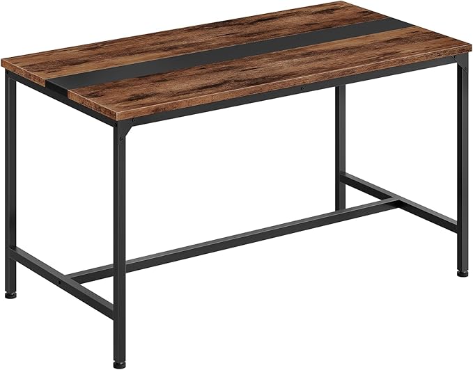 47.2'' Dining Table, Rectangle Color-Blocked Kitchen Dinner Table, for 6 People, Writing Desk, for Dining Room, Living Room, Office, Rustic Brown and Black TCZ12BF