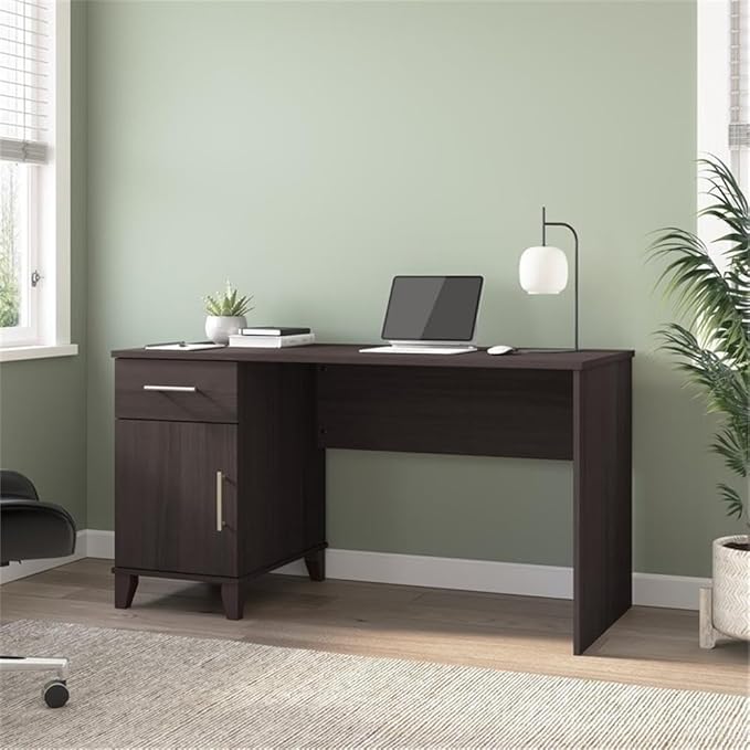 Bush Furniture Somerset 54W Office Desk with Drawer and Cabinet in Storm Gray, Computer Table with Storage for Home Office Workspace