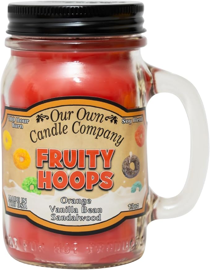 Our Own Candle Company, Fruity Hoops Scented Mason Jar Candle, 100 Hour Burn Time, 13 Ounces