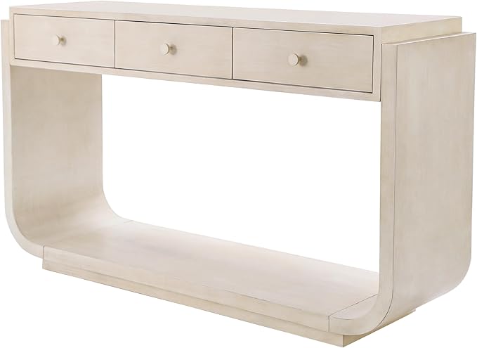 Merax 55" Entryway Table with 3 Drawers, Natural Wood Grain Finish Console Table with Fluted Design for Entryway and Living Room (Beige)