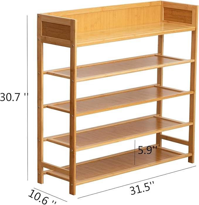 Bamboo Shoe Rack Organizer, 5 Tier Shoe Shelf Storage Organizer, for Entryway, Hallway, and Closet (Nature)